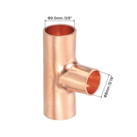 uxcell 3Pcs 3/8" x 5/16" x 3/8" Copper Reducing Tee Pressure Pipe Fitting Connectors for Plumbing Supply & Refrigeration