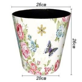 Scakbyer Wastebasket, 10L/2.64 Gallon PU Leather Decorative Trash Can Waterproof Paper Basket Garbage Bin for Home Office Bathroom - Rose and Butterfly