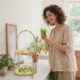 Herb Drying Rack - 2Tier Herb Drying Rack Small with Bamboo Tray, Herbs Flower Drying Rackz Small Stand Countertop Kitchen with 3 Layers Removable Bamboo Mesh Trays