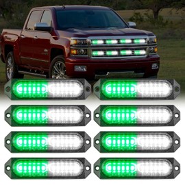 Nilight 8PCS Led Strobe lights 12LED Green white Emergency Light 12V 24V Surface Mount Flashing Warning Hazard Beacon Lights Ultra Slim Sync Feature Mini Grille for Cars Trucks Off Road Vehicles SUV