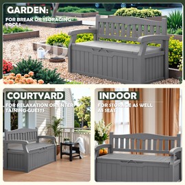 Flamaker 80 Gallon Storage Bench Outdoor Indoor, Durable All-Weather Seating with Hidden Storage, Lockable Deck Box for Garden, Patio, Poolside (Grey)