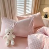 Gingham Duvet Cover Set Queen Size Pink Plaid Grid Checkered