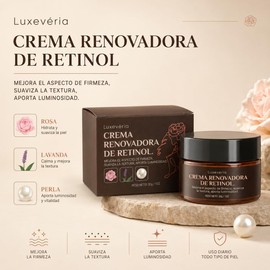 Oficial Luxevéria Crema Renovadora de Retinol para Rostro, 30 g / 1 oz, Crema Diaria de Aspecto Firme con Vitamina C, Acetyl Hexapeptide-1 y Glyceryl Stearate para una Piel de Aspecto Más Suave y Radiante (2)