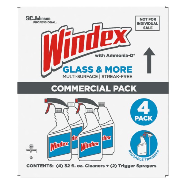 SC Johnson Windex Original Glass Cleaner, Fresh Scent, 32 oz Spray Bottle, 4/Carton (327171)