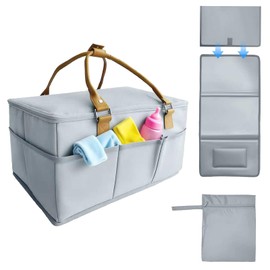 GLIMOVA 20L Extra Large Diaper Caddy Organizer | Zip-Top Cover & Changing Mat | 3 Compartments & 8 Open Pockets | Car Diaper Caddy, Large Nursery Storage Diaper