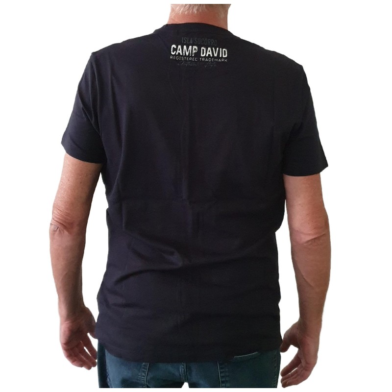 Camp David Men's T-Shirt with Label Print, deep sea
