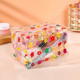 PVC Colorful Print Transparent Waterproof Storage Bag for Women, Portable Large Capacity Travel Pouch for Girls Toiletries 20ea
