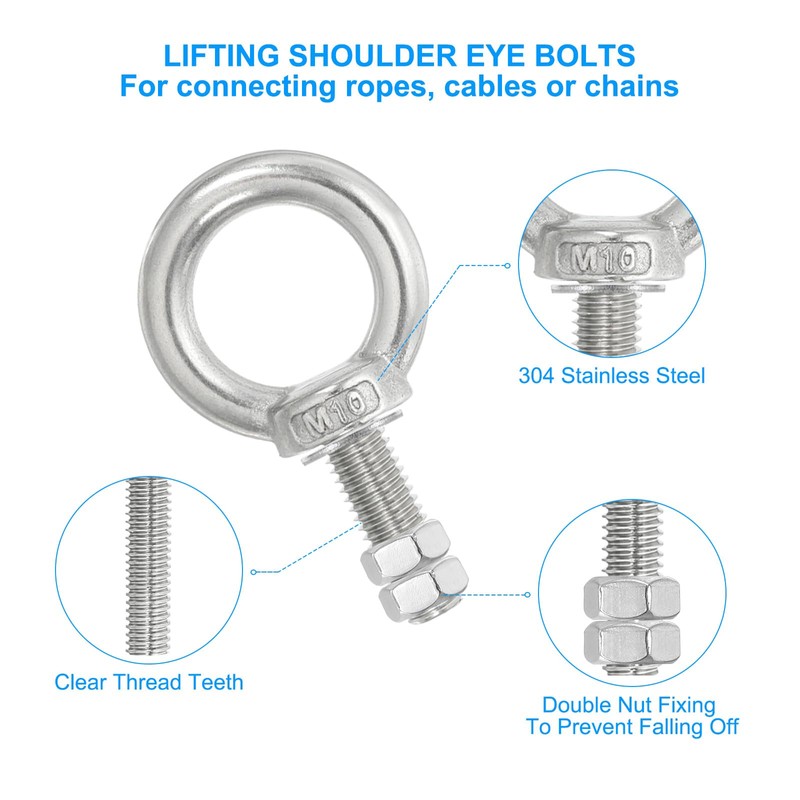 PATIKIL Lifting Shoulder Eye Bolts, 2 Pack M10x35 Screw Bolt