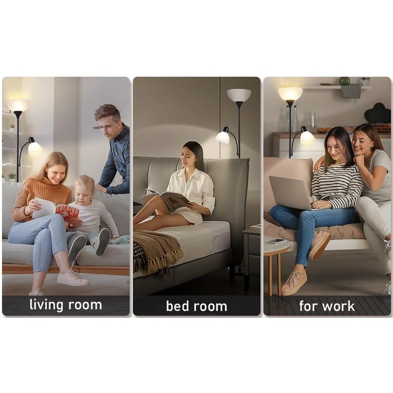 HonoDing Adjustable Silver Floor Lamp with Reading Light Susan Modern