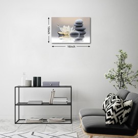 Zen Stone Framed Canvas Wall Art, White Flower and Yellow Butterfly on Lake Wall Paintings for Bathroom Living Room Bedroom Modern Spiritual Yoga Spa Canvas Prints Picture Wall Decor Artwork 12x16”