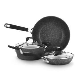 KASANOVA New Petra Dark 5-Pcs Cookware set Nonstick, Induction ready, Aluminum cookware set with glass lids, Frying Pans & Casseroles, PFOA free