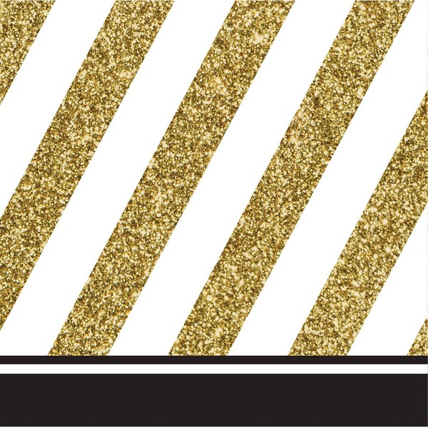 Pack of 192 Gold and White Striped with Black Border 2-Ply Party Beverage Napkins