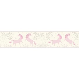 A.S. Création Boys & Girls 6 Borders with Unicorns Unicorn 5.00 m x 0.13 m Grey Pink White Made in Germany 369901 36990-1