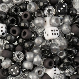 John Bead - 300 abalorio de plástico surtidas, color blanco y negro, para hacer pulseras, collares, 120 g