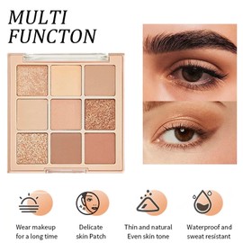 9-Color Nude Eyeshadow Palette - Matte & Shimmer Shades, Highly Pigmented, Long-Lasting, Waterproof, Beige Earth Tones for Smoky Eye Looks