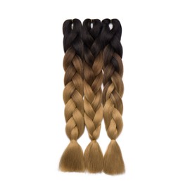 24" Afro Braiding Hair 3 Bundle Crochet Jumbo Braiding Hair Extensions Ombre Colour Dark Black to Light Brown to Ash Blonde