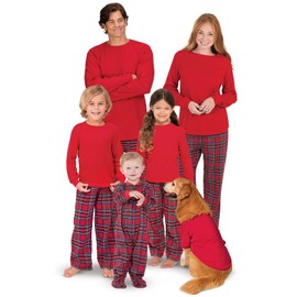 PajamaGram Christmas Pajamas For Family, Stewart Plaid, Women's SM Red