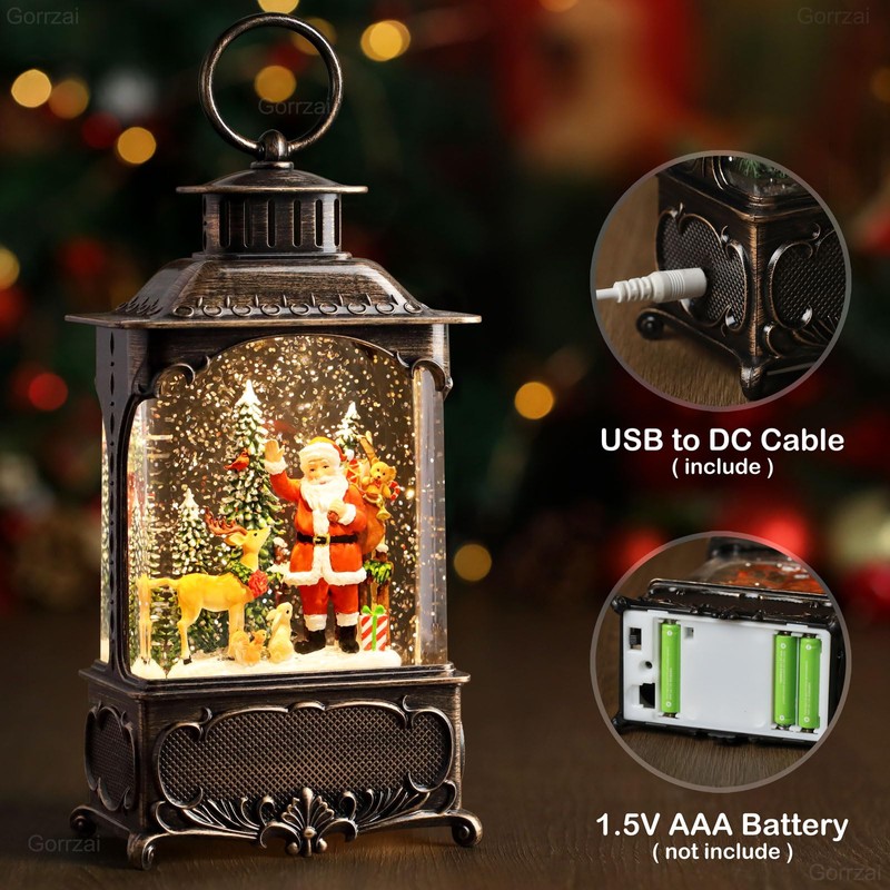 Santa Snow Globe Lantern Christmas Snow Globes, Lighted Christmas Decorations