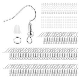Earring Hooks, Earrings Ear Hooks Jewellery Making, Earrings Making Set, Earrings Crafts with Beads and Coil for DIY Earrings (Silver, 300 Pieces)