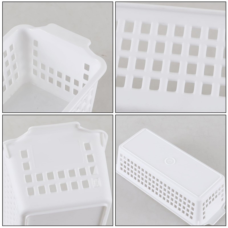 Innouse 4 Packs Slim Plastic Storage Baskets, White Organizer Basket