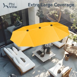 PHI VILLA 13ft Large Patio Umbrellas, Double-Sided Outdoor Market Rectangle Umbrella for Outside, Golden Yellow