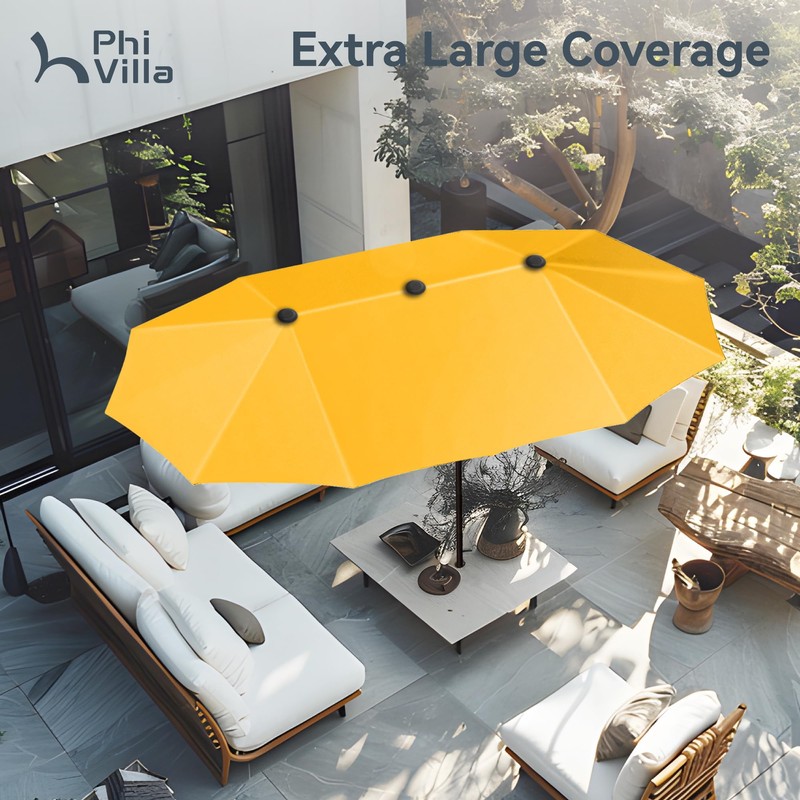 PHI VILLA 13ft Large Patio Umbrellas, Double-Sided Outdoor Market Rectangle
