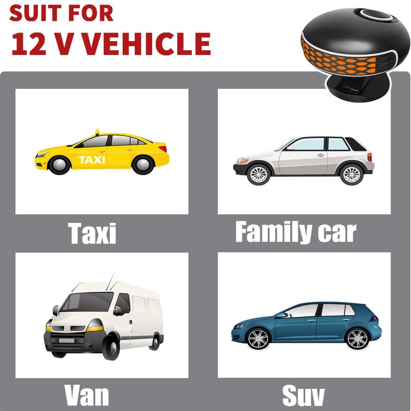 12V Protable Car Heater, 150W Windshield Defroster Defogger, Quick Heating,