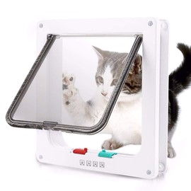 Dog Cat Flap Door with 4 Way Security Lock Flap Door for Dog Cats Kitten ABS Plastic Small Pet Gate Door Kit Cat Dogs Flap Doors (White)