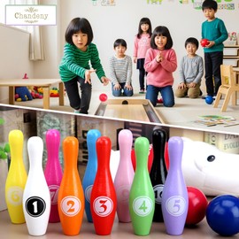 Chandini Mini Bowling Set Toys Wooden Numbers Educational Toys for Toddlers Indoor Colorful