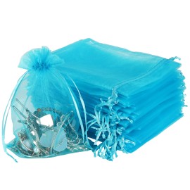 Sheer Organza Bags 5x7 Inch,100PCS Turquoise Wedding Favor Drawstring Bags Organza Jewelry Pouches Party Valentine Gift Mesh Candy Bag