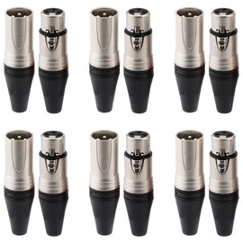 Greluma 6 Pairs XLR Connectors, 12 Pieces 3-Pin XLR Ends with Black Base, Male/Female Audio Microphone DMX Plug Jack Socket, Nickel-Plated Copper Contacts, Solder Type