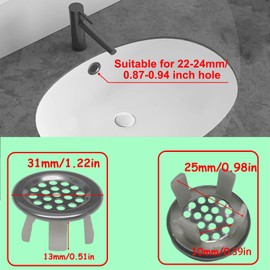 6 Pack Sink Basin Trim Overflow Cover,Bathroom Sink Overflow Trim Ring Stainless Steel Mesh Round Hole,Sink Basin Trim Ring Insert in Hole Round Caps for Home,Sink,Bathroom,Kitchen