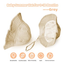 sesameless Baby Sun Hat with Adjustable Rope,Toddler Bucket Hat for Girl Boy,Beach Cap for 0-18 Months,Baby Summer Hat for Newborn (Khaki)