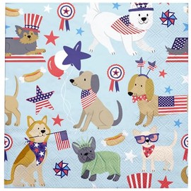 WRAPAHOLIC 50Pcs 4th of July Paper Napkins - 3-Ply Patriotic Dogs Disposable Paper Napkins for Independence Day Party Summer Dogs Kitchen Supplies - 6.5 x 6.5 In
