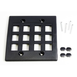 RiteAV - Keystone Wall Plate Double Gang 12-Port Black (1 Piece Flush)