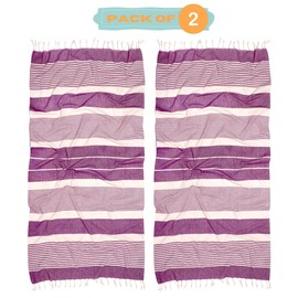 MOMOMUS Pack of 2 Fouta XL or Beach Towel Cotton 100% - Absorbent, Ultra Soft, Compact - Ideal as a Beach Towel, Hammam Towel and Sauna Towel - Purple, 90 x 180 cm