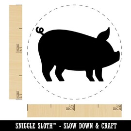 Pig Sideview Farm Animal Self-Inking Rubber Stamp Ink Stamper for Stamping Crafting Planners - 1/2 Inch Mini - Blue Ink