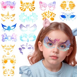 FYSUIMU 16Pcs Face Paint Stencils Halloween Cute Animal Face Body Painting Stencils Reusable Tattoo Painting Templates for Holiday Makeup Art Supplies