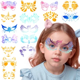 FYSUIMU 16Pcs Face Paint Stencils Halloween Cute Animal Face Body Painting Stencils Reusable Tattoo Painting Templates for Holiday Makeup Art Supplies
