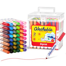 JoyCat 48 Count Washable Markers for Kids, 48 Colors Washable Markers Set with Carrying and Storage Case, Coloring Marker Bulk for Boys Girls, School Classroom Supplies