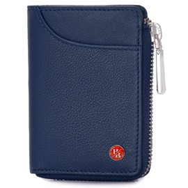 HORNBULL Steve RFID Blocking Leather Wallet for Men | Vertical Credit Debit Card Holder, Zip Around Wallet (Black) (Navy)