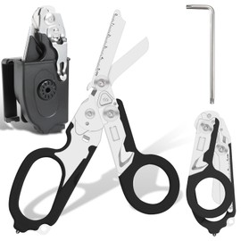 Trauma Shears, 6 In 1 Emergency Shears, Stainless Steel Foldable Trauma Scissors with Compatible Holster, Outdoor Camping Rescue Tools, Ideal for EMTs, Nurses, and First Responders (Black)