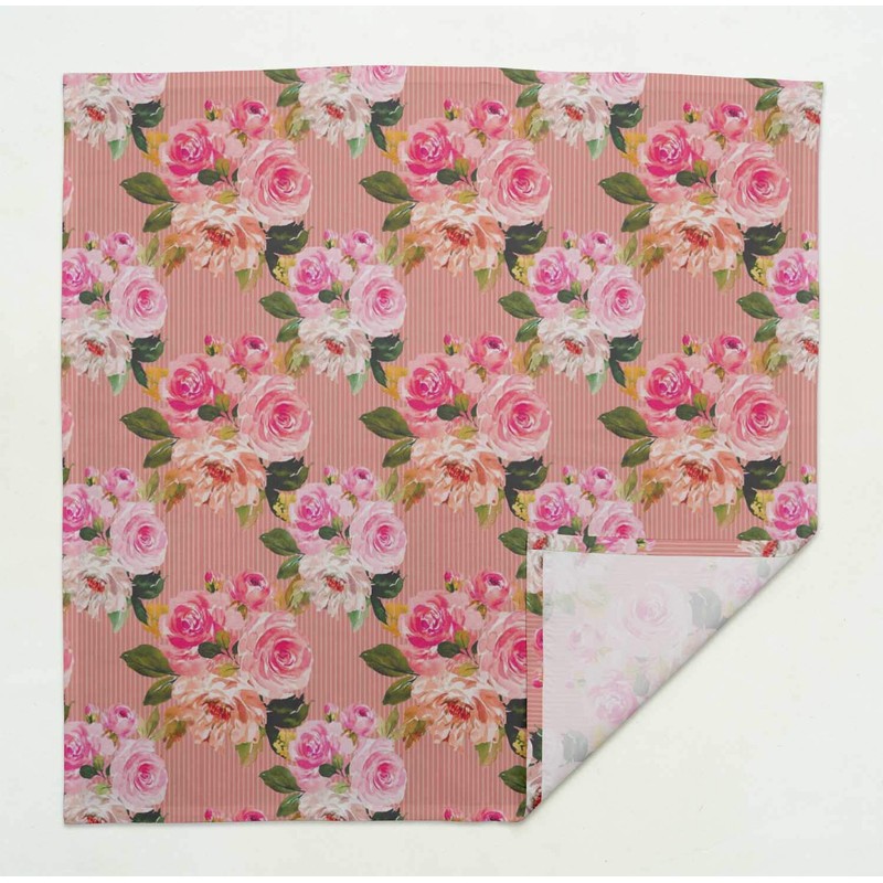 S4Sassy Pink Stripe & Ranunculus Floral Cotton Napkin Printed Everyday