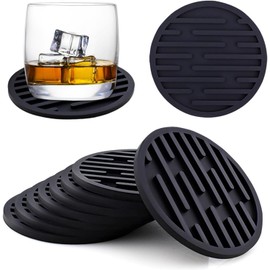 Posavasos de Silicona, Juego de 9 Posavasos con Soporte, Decoración de Escritorio, Posavasos para Coche y Bebidas, Negro