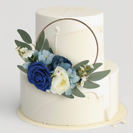 Rinlong - Decoración para tartas, decoración de flores, color azul marino, para decoración de pasteles, boda, bautismo y cumpleaños