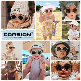 COASION Baby Polarized Round Sunglasses with Strap for Toddler Newborn Infant Ages 0-24 Months (Light Pink/Purple-Pink Mirror + White/Purple Mirror + Pink/Pink Mirror)