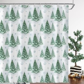 Christmas Xmas Tree Snowflake Winter Shower Curtain for Bathroom 72W*72H Inch New Year Holiday Decorations Minimalist Country Western Bathtub Decor Waterproof Polyester Fabric Set with 12 Hooks