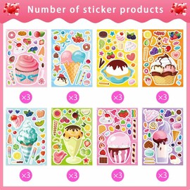 24 Sheets Cartoon Make a Face Stickers, Make Your Own DIY Stickers for Kids, Art Crafts Suitable for Birthday Party Supplies Gifts (Ice Cream and Cupcake)