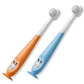 KEQAR 2er Set Kinderzahnbürste, Babyzahnbürste mit langem Stiel, rutschfest und schnittfest, Kinderzahnbürste, weiche Borsten für 1-12 Jahre
