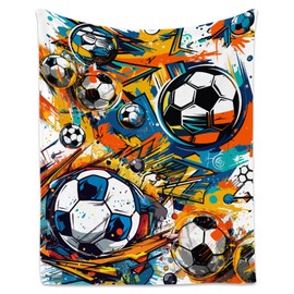 Soccer Blanket, Cozy Soft Throw Gifts for Boys, Cool Colorful Flannel Throw Blankets for Bed Travel, 50x60 Inches